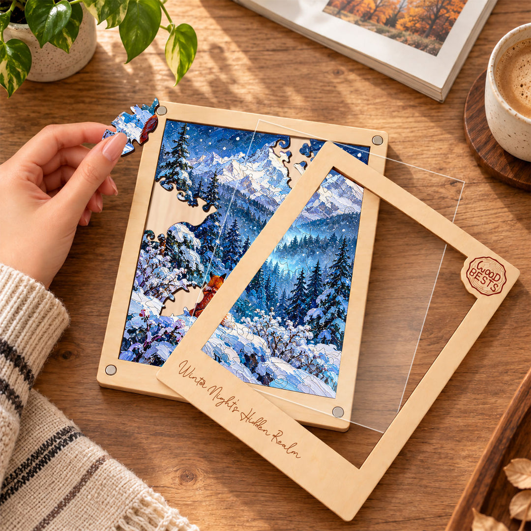 Magnetic Frame Wooden Puzzle - Winter Night’s Hidden Realm