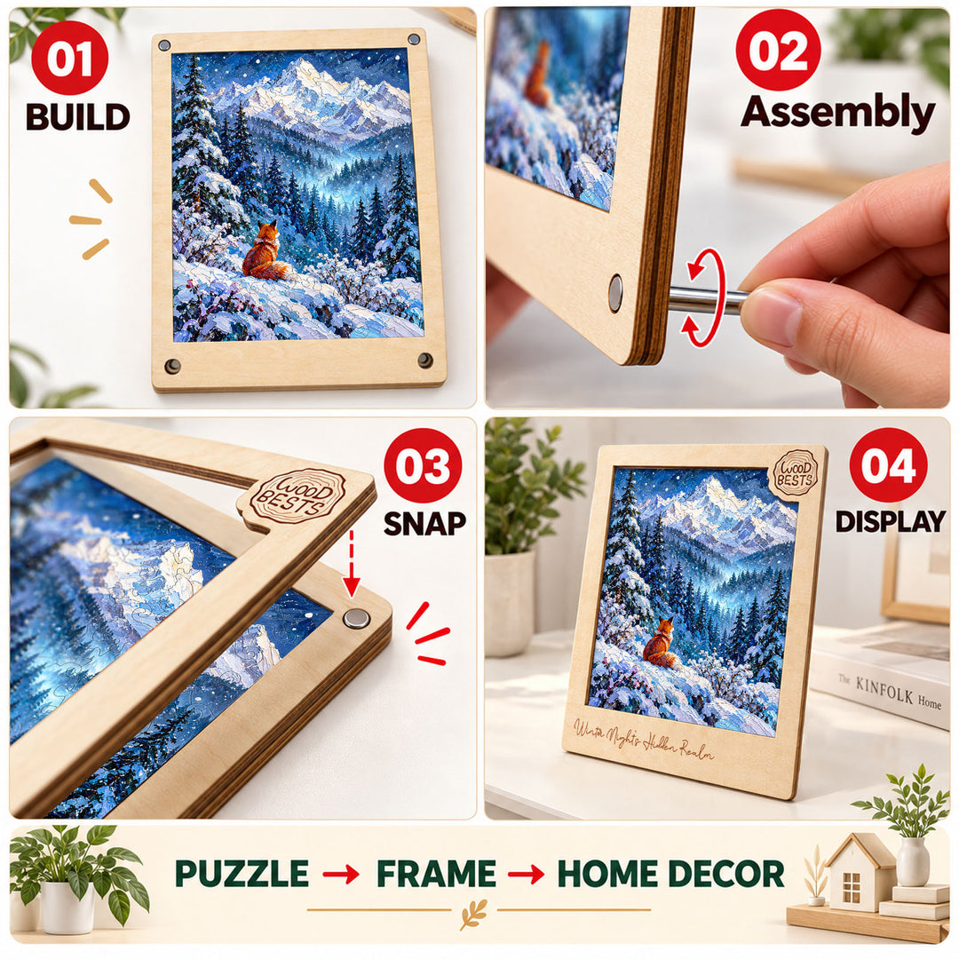 Magnetic Frame Wooden Puzzle - Winter Night’s Hidden Realm