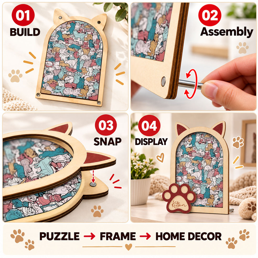 Magnetic Frame Wooden Puzzle - Kitten-1