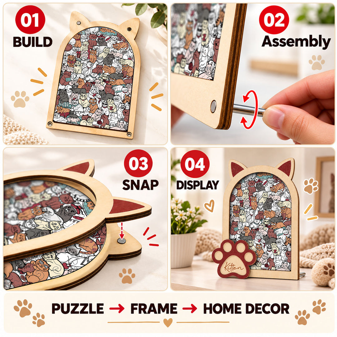 Magnetic Frame Wooden Puzzle - Kitten-3