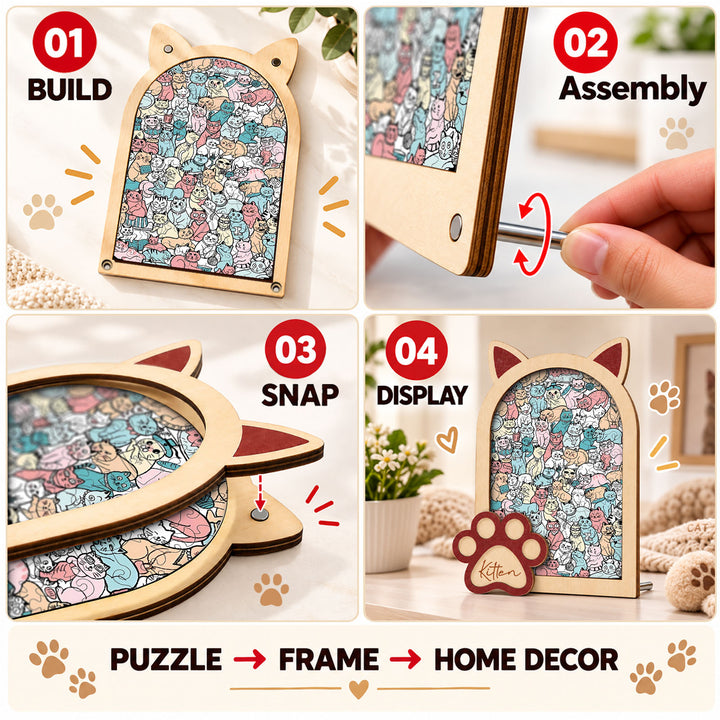 Magnetic Frame Wooden Puzzle - Kitten-4
