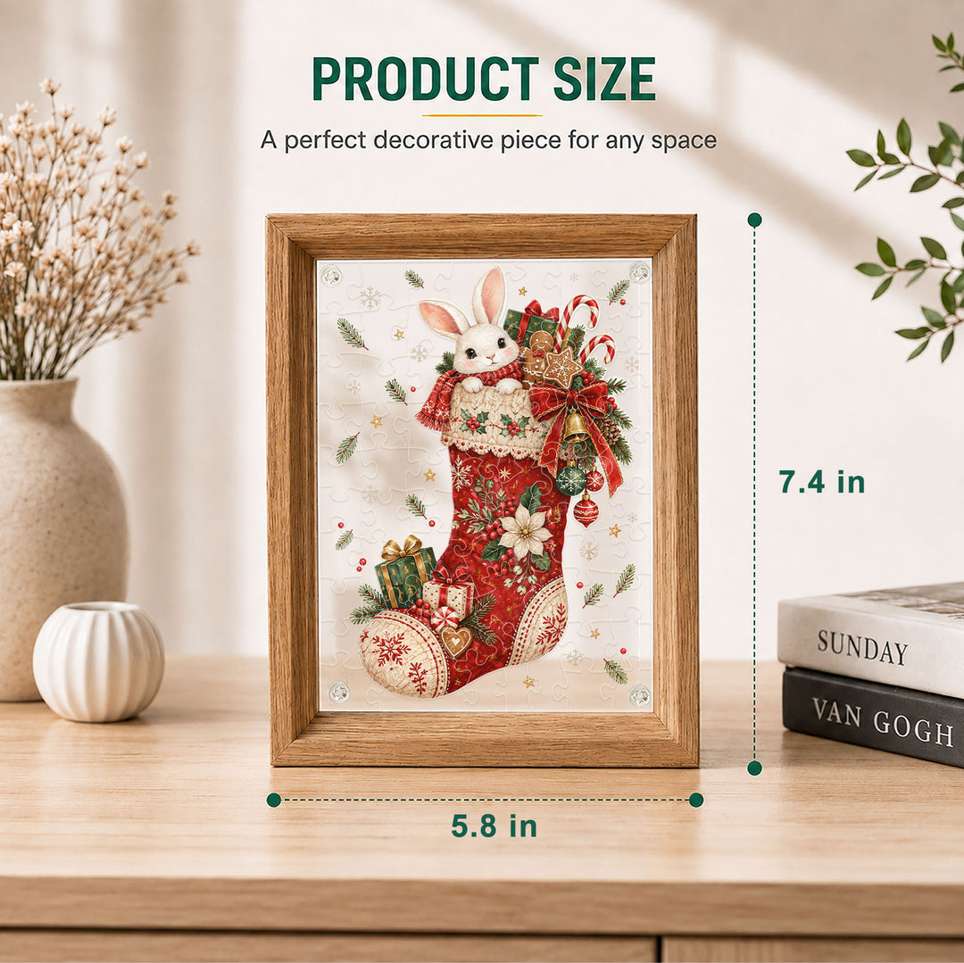 Double Sided Acrylic Jigsaw - Little Bunny in Christmas Stocking