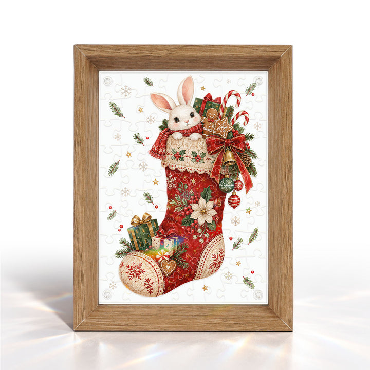 Double Sided Acrylic Jigsaw - Little Bunny in Christmas Stocking