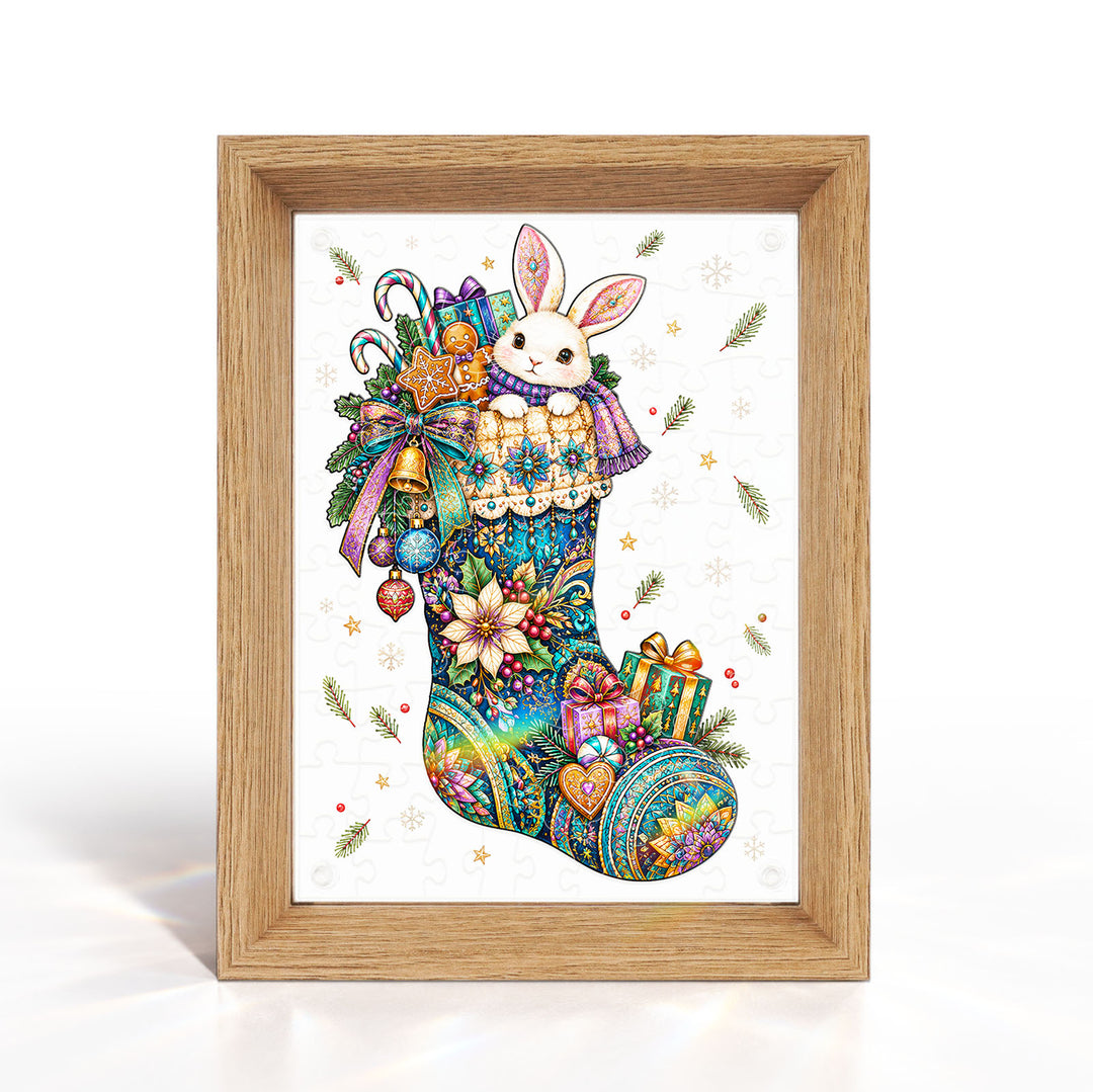 Double Sided Acrylic Jigsaw - Little Bunny in Christmas Stocking