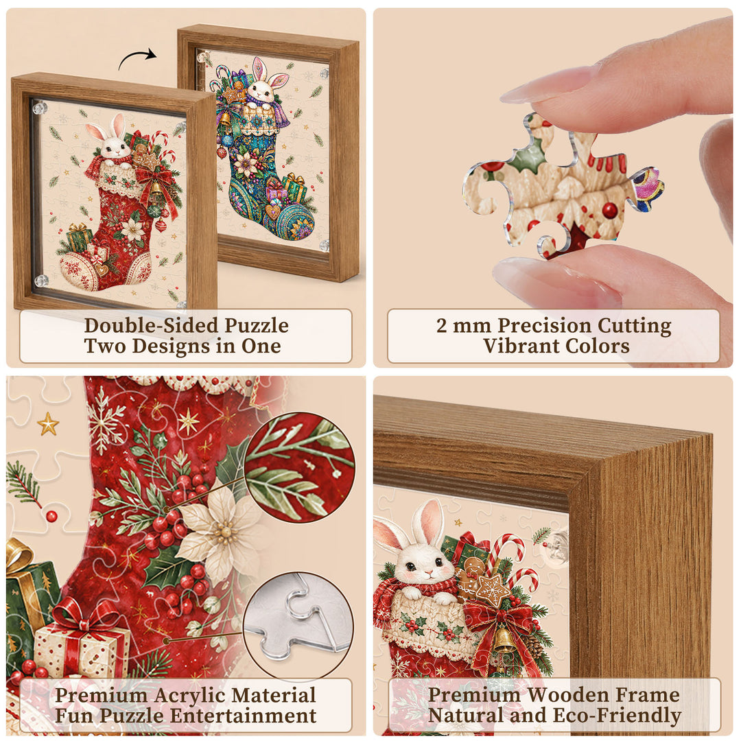 Double Sided Acrylic Jigsaw - Little Bunny in Christmas Stocking
