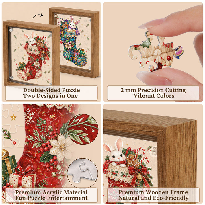 Double Sided Acrylic Jigsaw - Little Bunny in Christmas Stocking