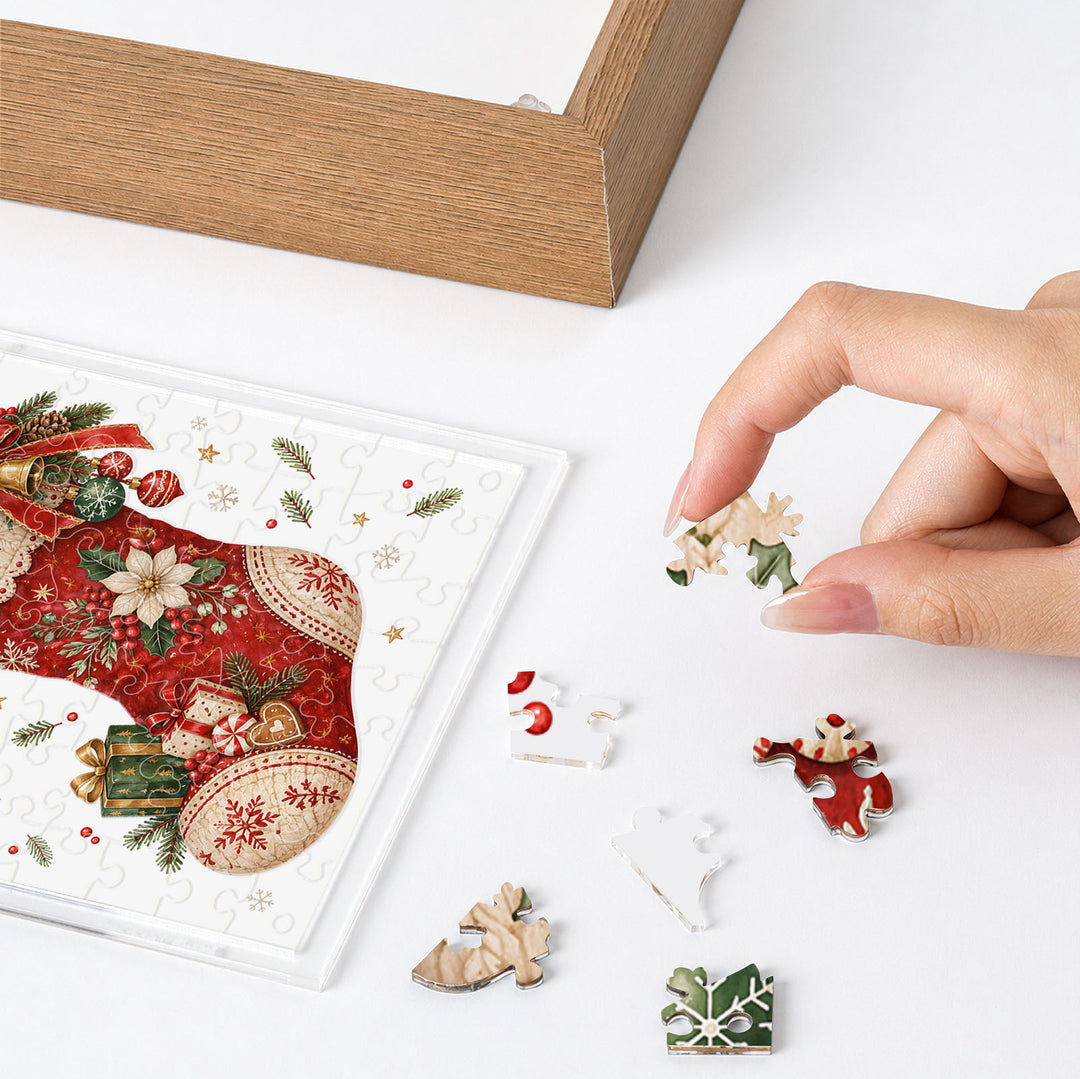 Double Sided Acrylic Jigsaw - Little Bunny in Christmas Stocking