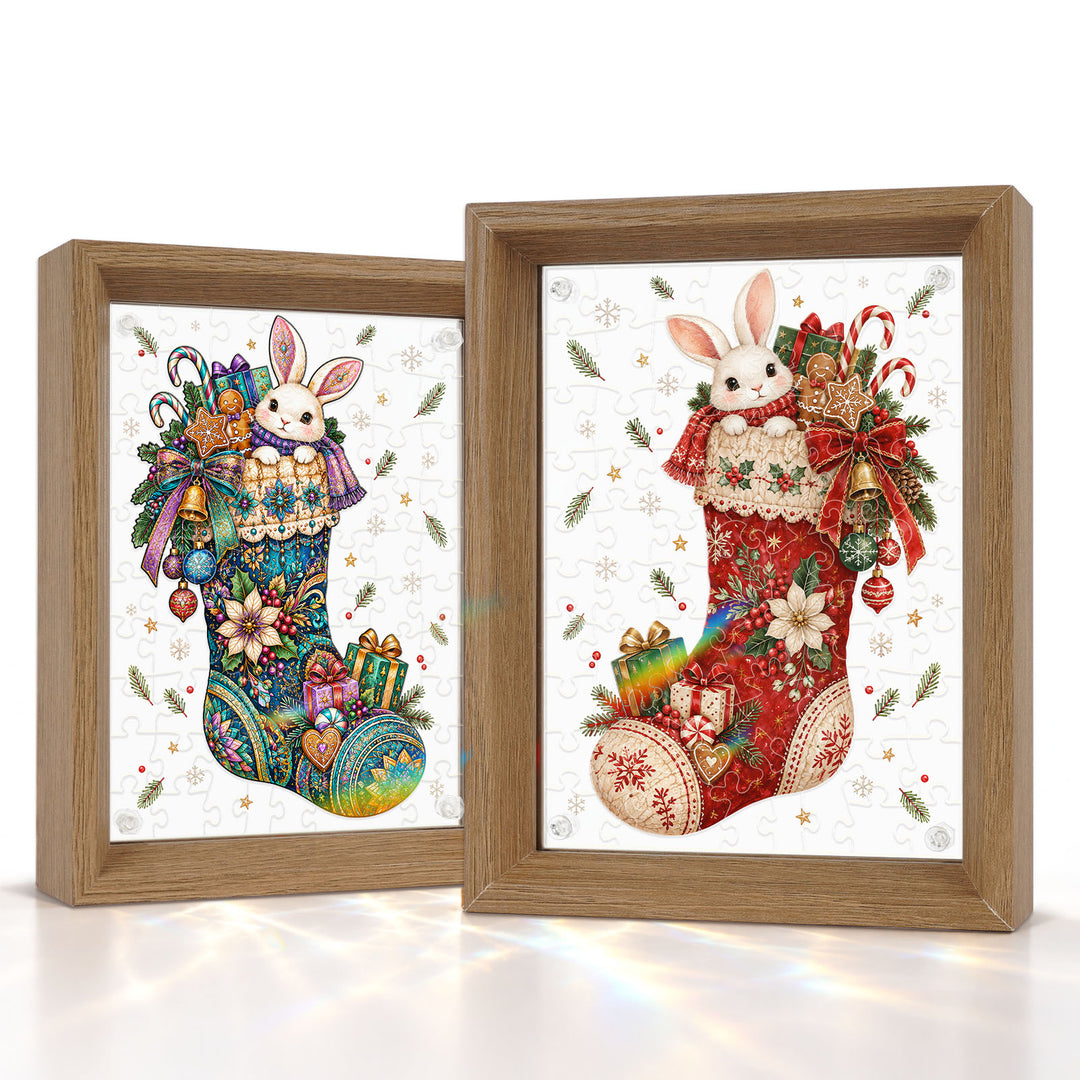 Double Sided Acrylic Jigsaw - Little Bunny in Christmas Stocking