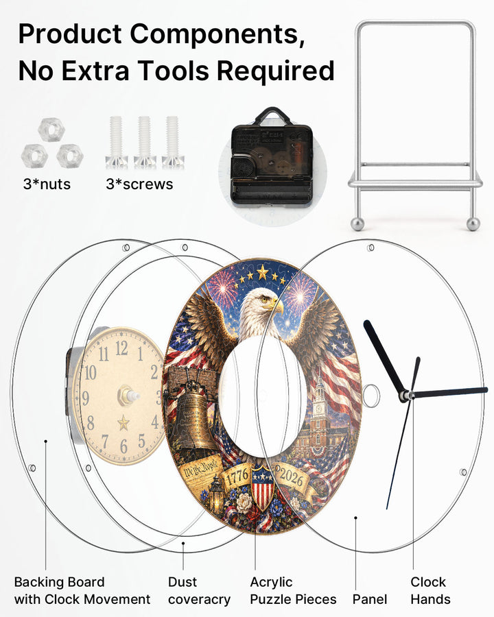 DIY Acrylic Puzzle Clock Kit - Majestic Eagle Liberty