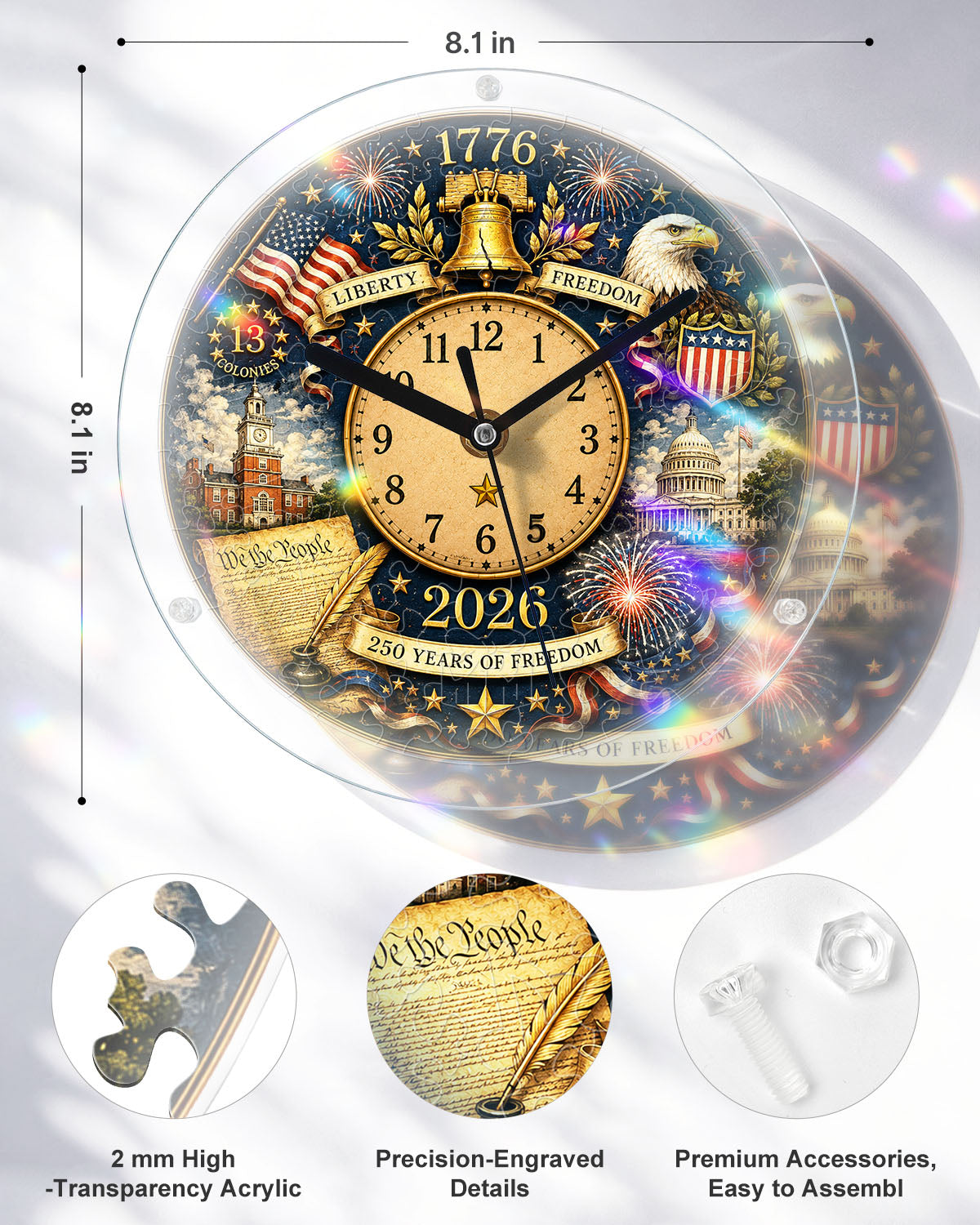 DIY Acrylpuzzle-Uhr Bausatz - 250 Jahre Freiheit