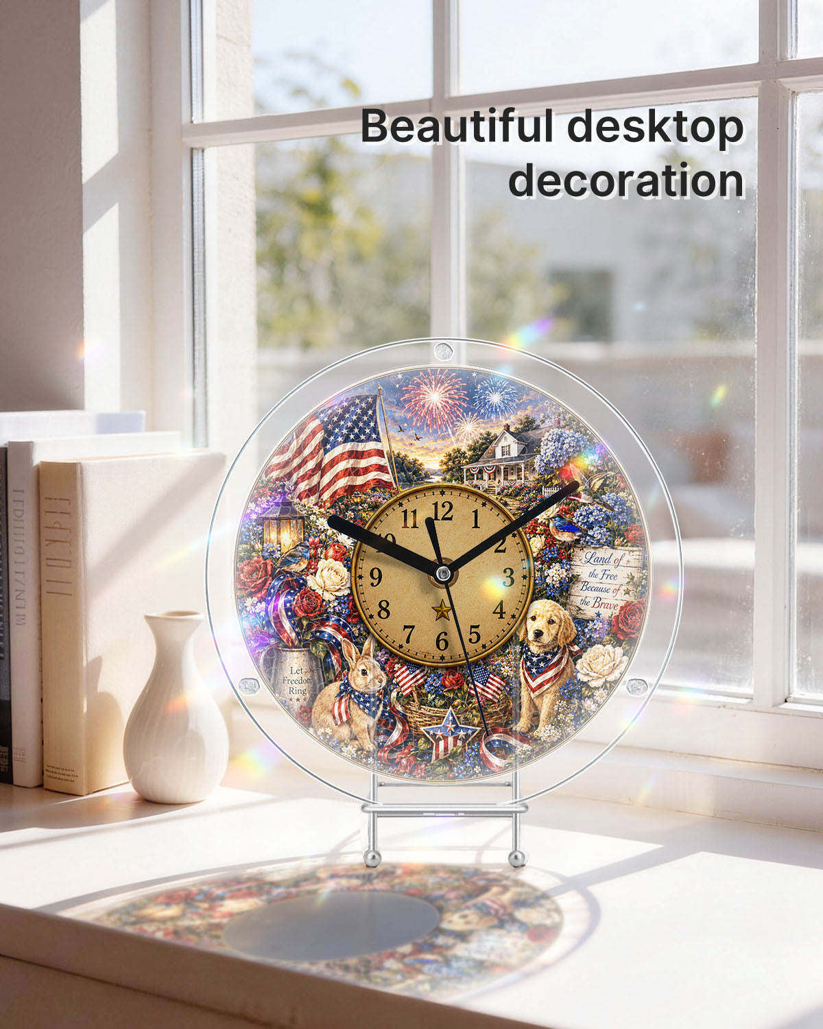 DIY Acrylpuzzle-Uhr Bausatz - Patriotische Haustiere Hütte