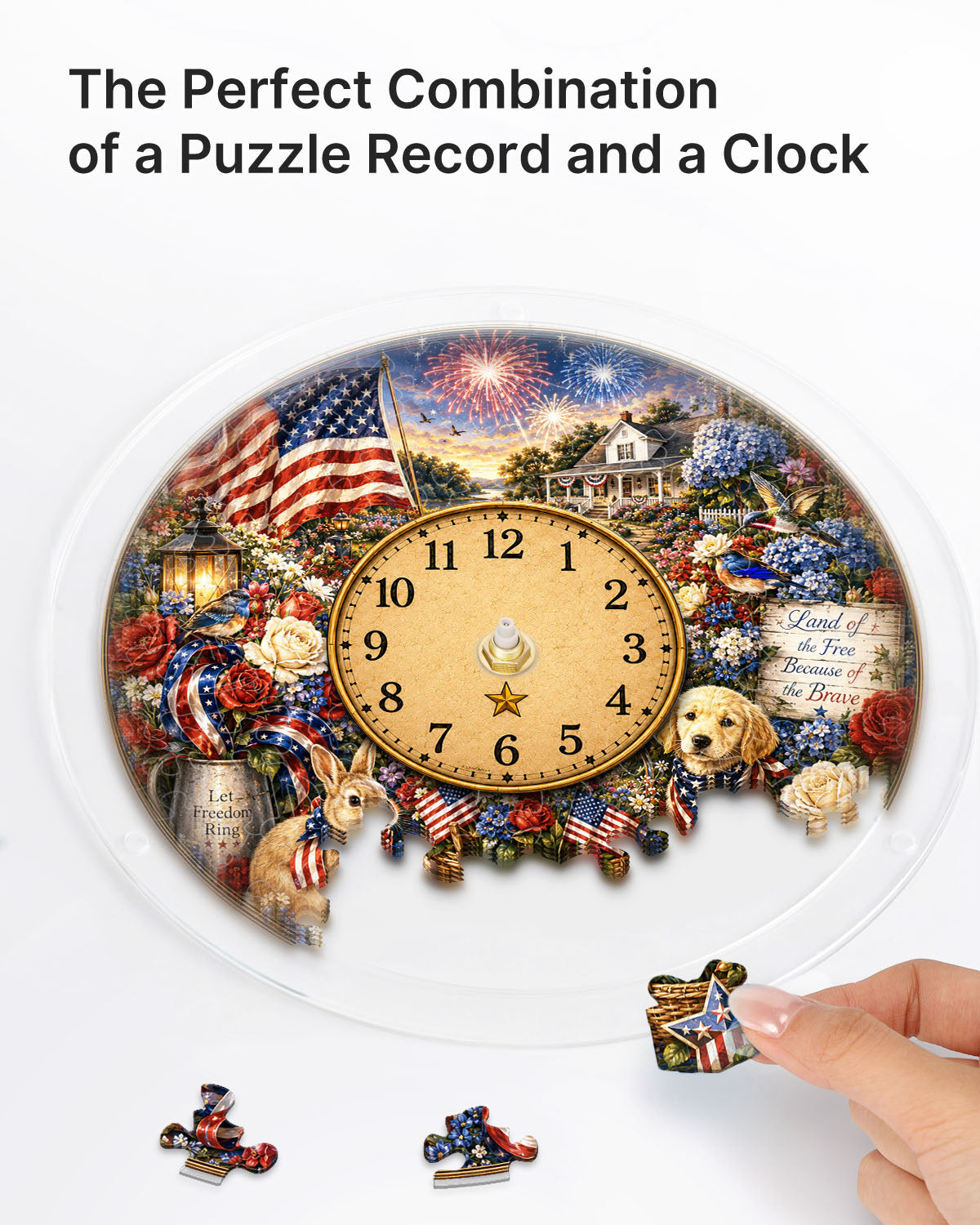 DIY Acrylpuzzle-Uhr Bausatz - Patriotische Haustiere Hütte