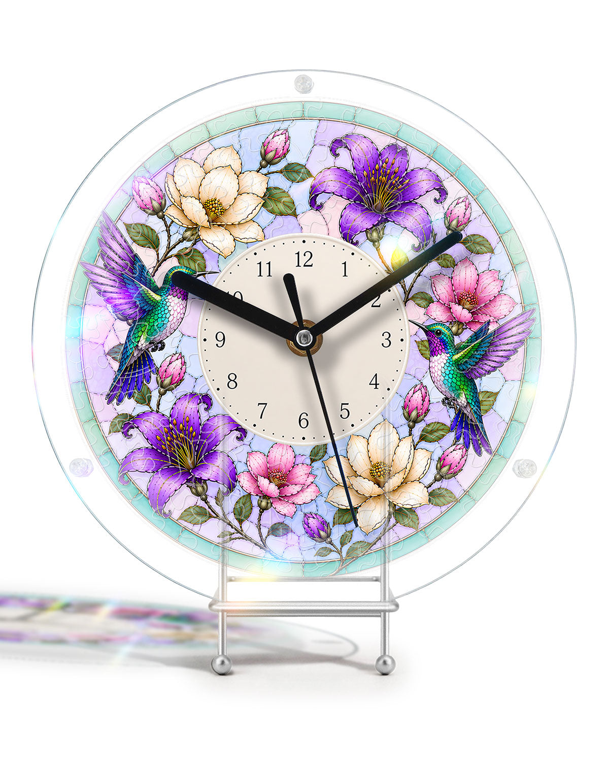DIY Acrylpuzzle-Uhr Bausatz - Frühling Kolibris Blüte