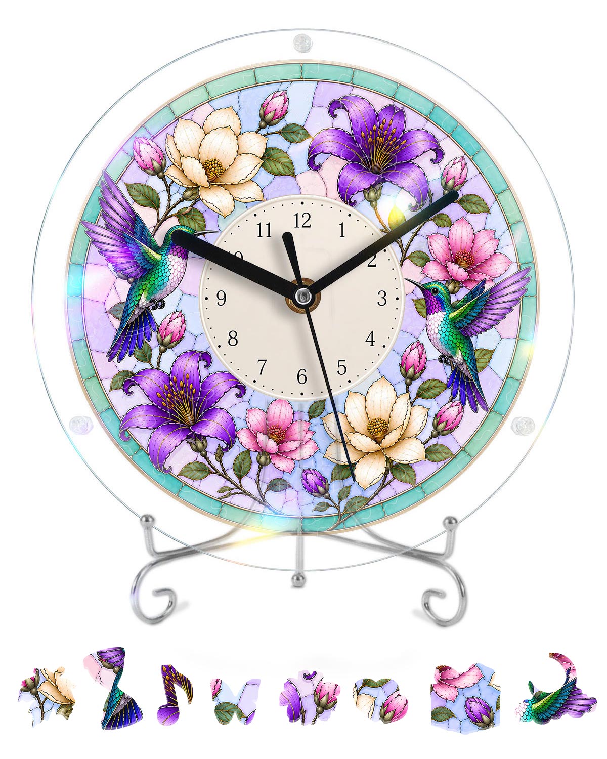 DIY Acrylpuzzle-Uhr Bausatz - Frühling Kolibris Blüte