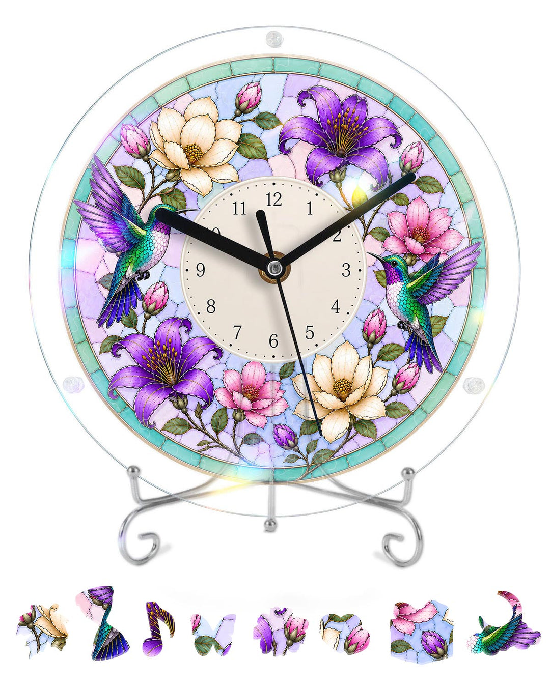 Kit DIY Horloge Puzzle Acrylique - Floraison des Colibris de Printemps