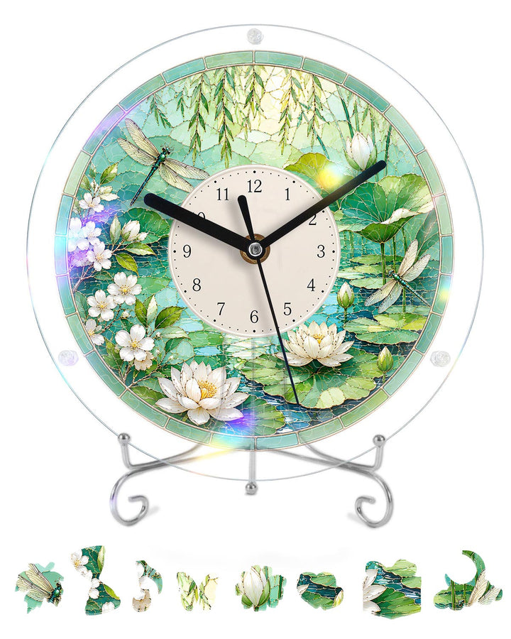 Kit DIY Horloge Puzzle Acrylique - Étang de Lotus d'Été