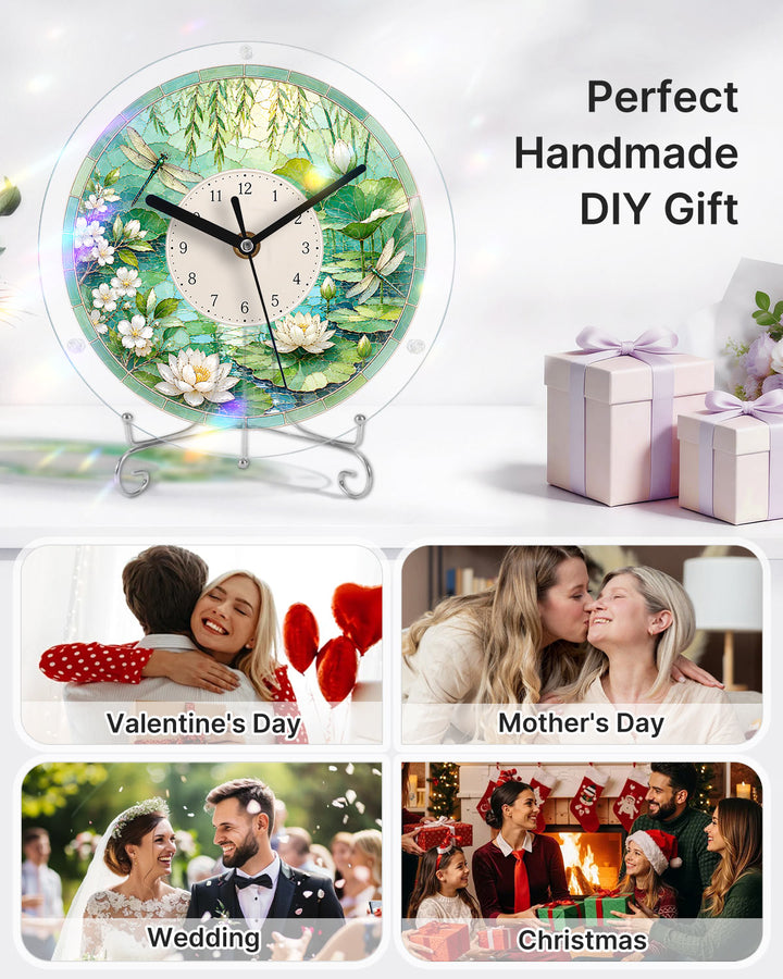 Kit DIY Horloge Puzzle Acrylique - Étang de Lotus d'Été