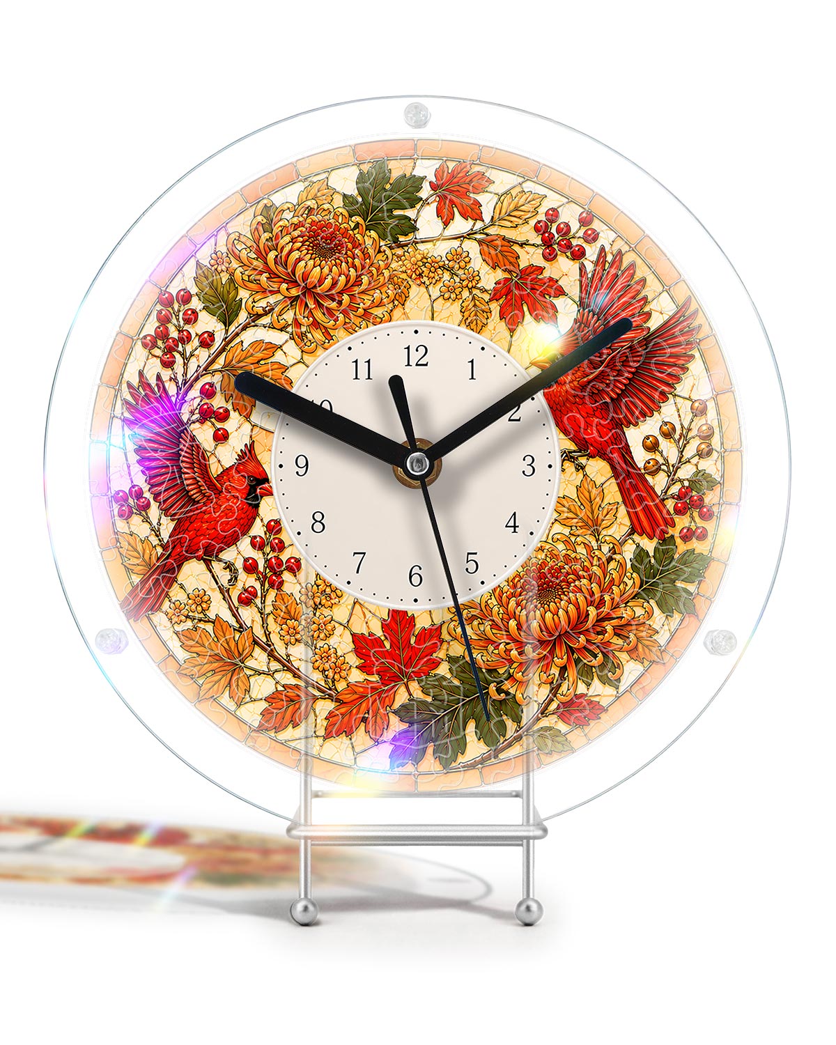DIY Acrylpuzzle-Uhr Bausatz - Herbst Kardinäle Laub