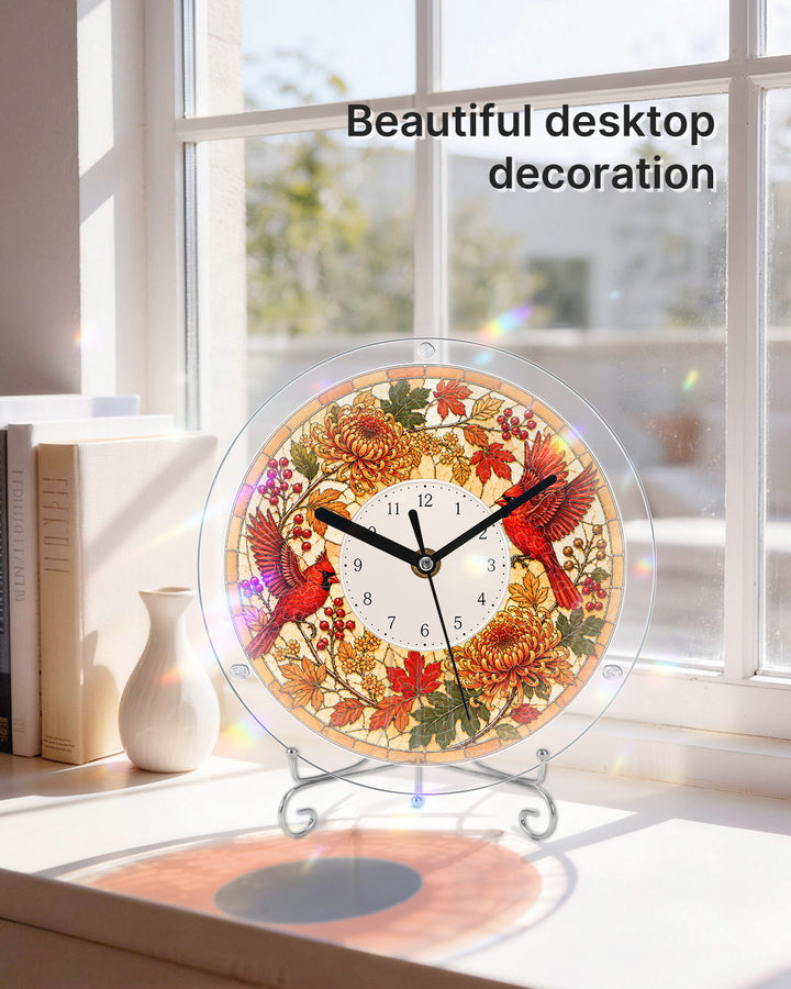 DIY Acrylpuzzle-Uhr Bausatz - Herbst Kardinäle Laub