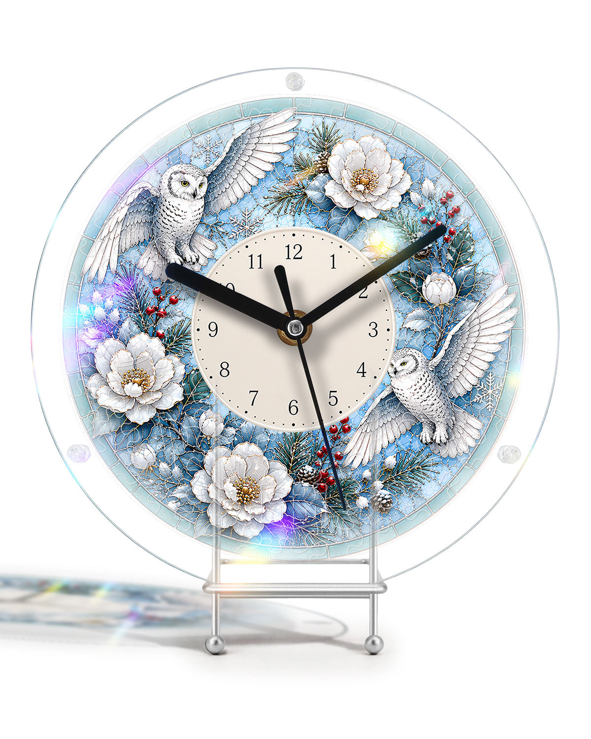 DIY Acrylpuzzle-Uhr Bausatz - Winter Schneeeulen