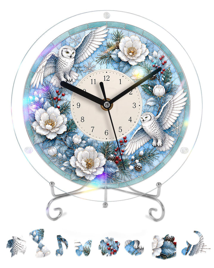 DIY Acrylpuzzle-Uhr Bausatz - Winter Schneeeulen