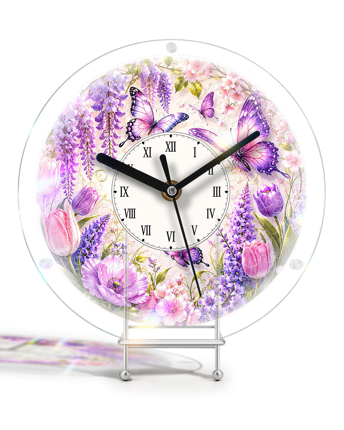 DIY Acrylpuzzle-Uhr Bausatz - Lila Glyzinien Schmetterlinge
