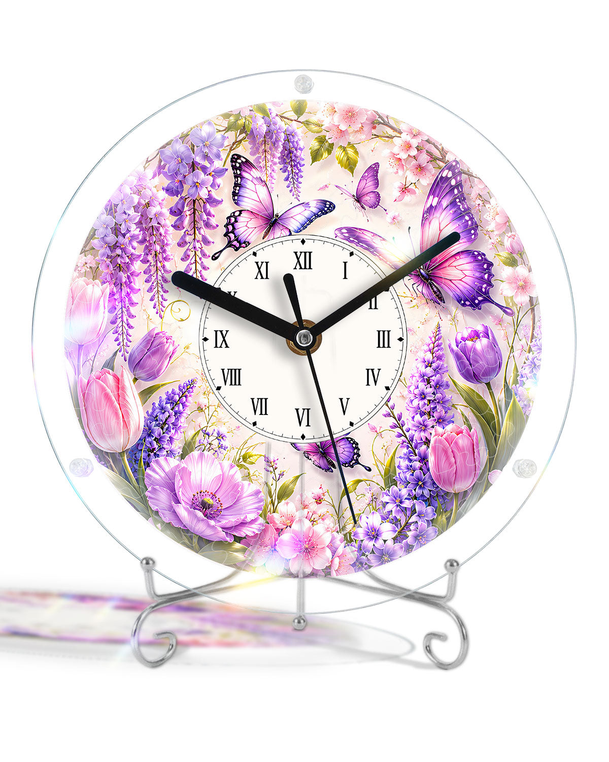 DIY Acrylpuzzle-Uhr Bausatz - Lila Glyzinien Schmetterlinge