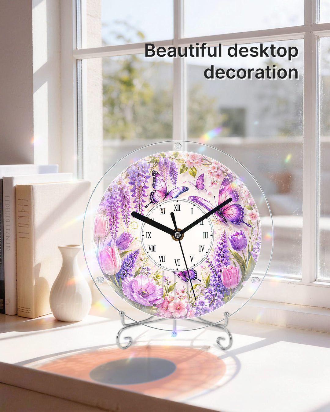 DIY Acrylpuzzle-Uhr Bausatz - Lila Glyzinien Schmetterlinge