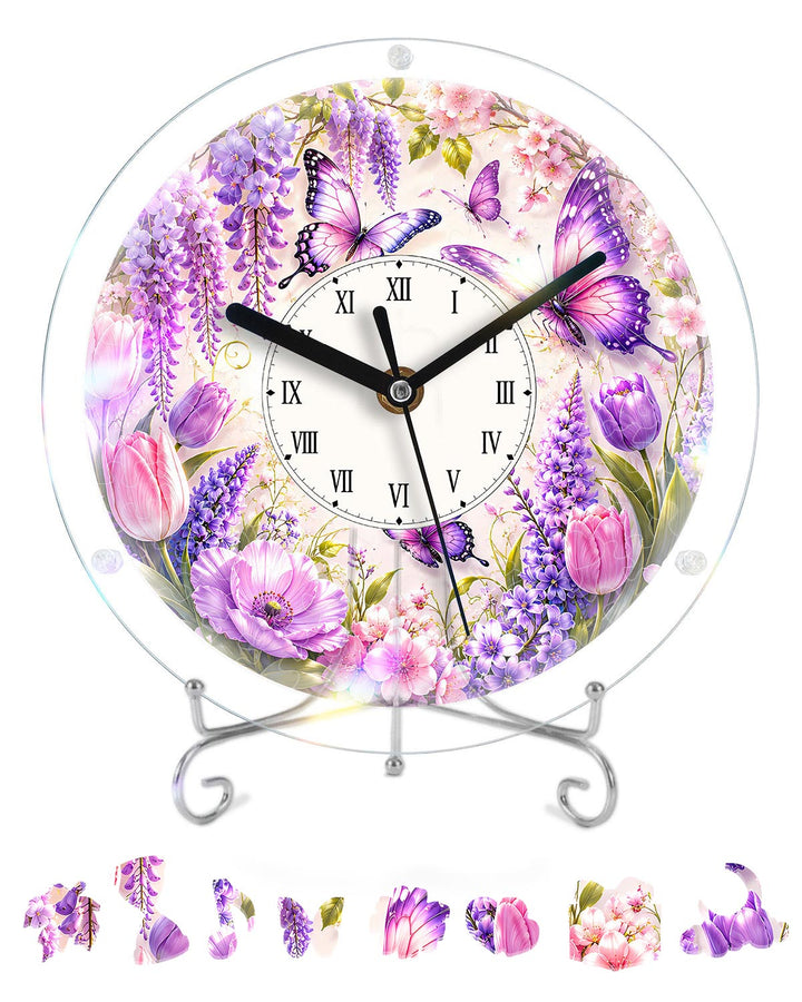 DIY Acrylpuzzle-Uhr Bausatz - Lila Glyzinien Schmetterlinge