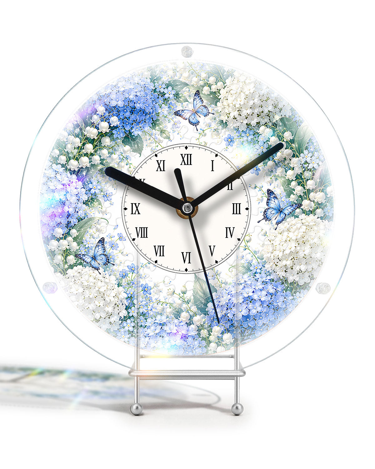 DIY Acrylpuzzle-Uhr Bausatz - Blauer Hortensiengarten