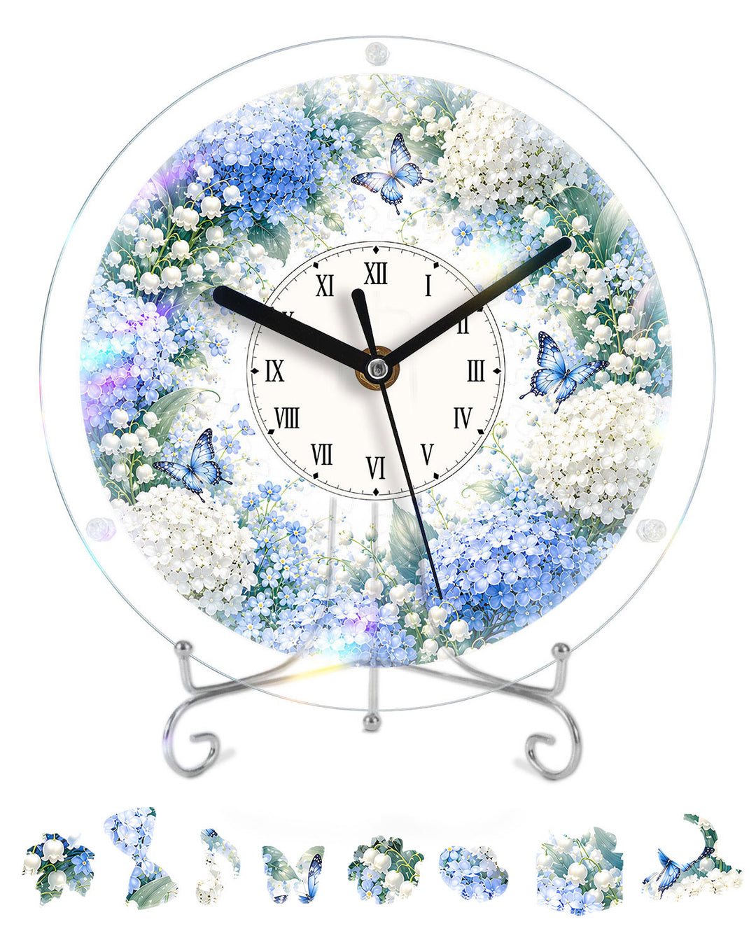 Kit DIY Horloge Puzzle Acrylique - Jardin d'Hortensias Bleus