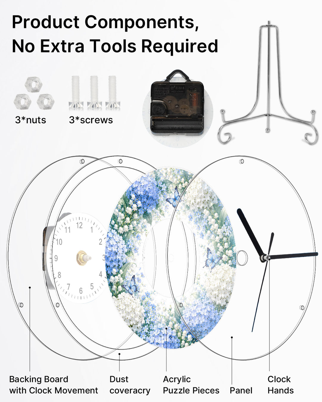 Kit DIY Horloge Puzzle Acrylique - Jardin d'Hortensias Bleus