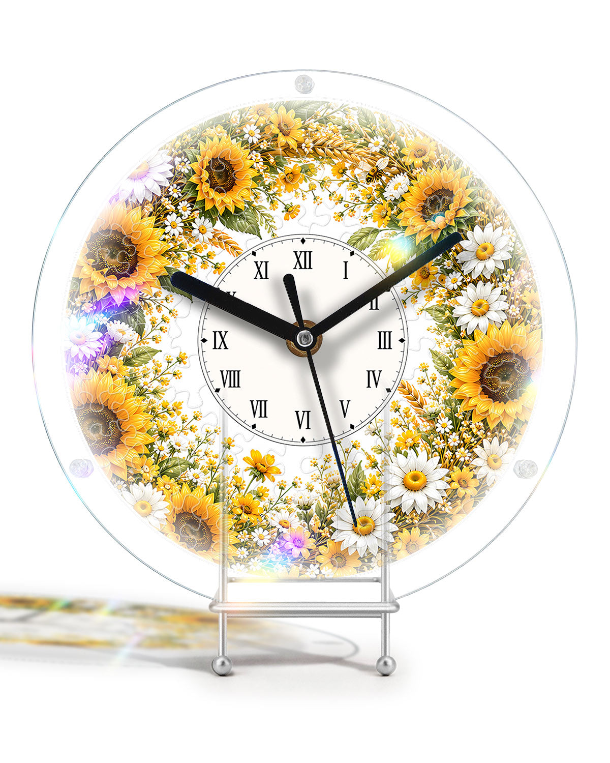 DIY Acrylpuzzle-Uhr Bausatz - Goldenes Sonnenblumenfeld