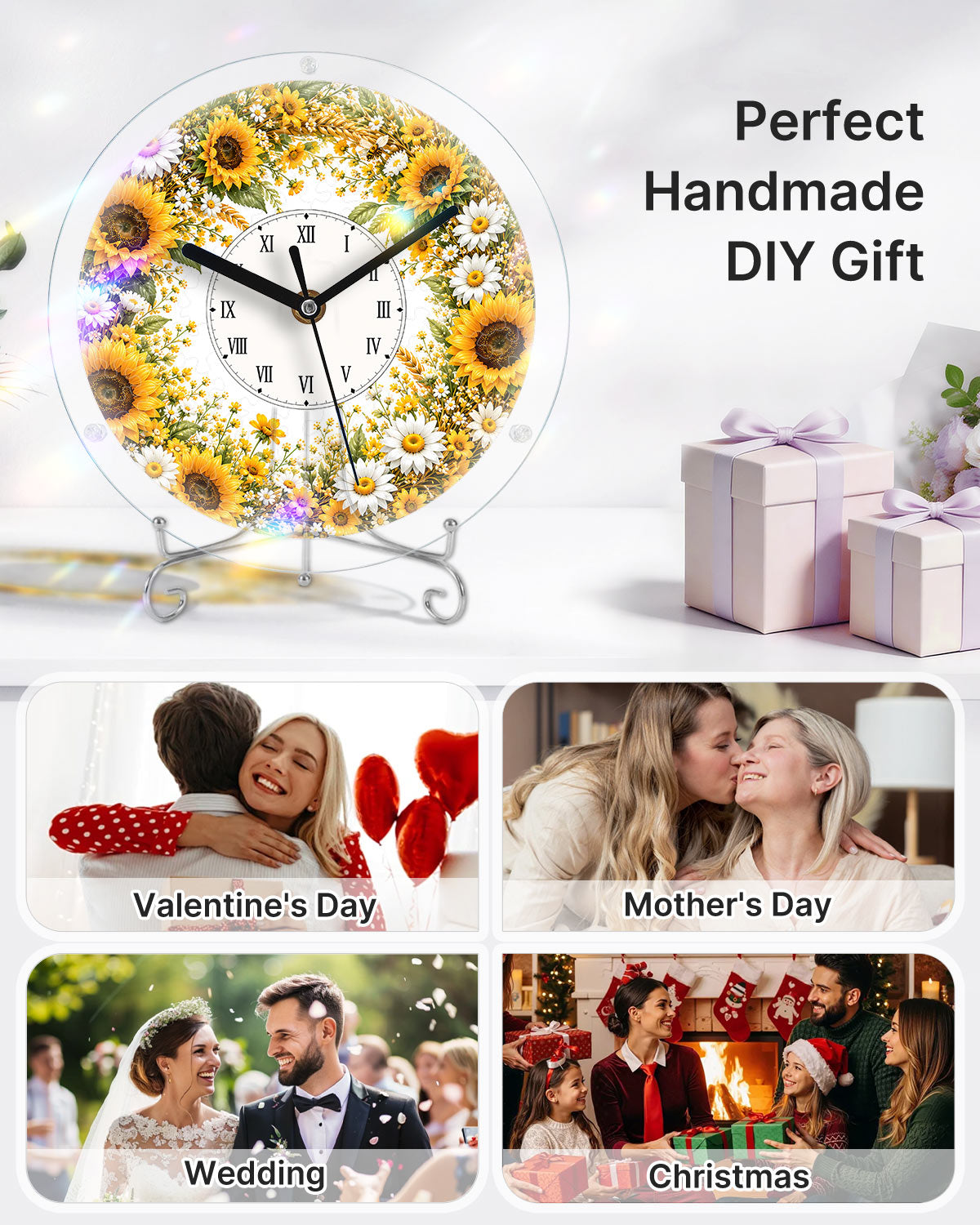 DIY Acrylpuzzle-Uhr Bausatz - Goldenes Sonnenblumenfeld