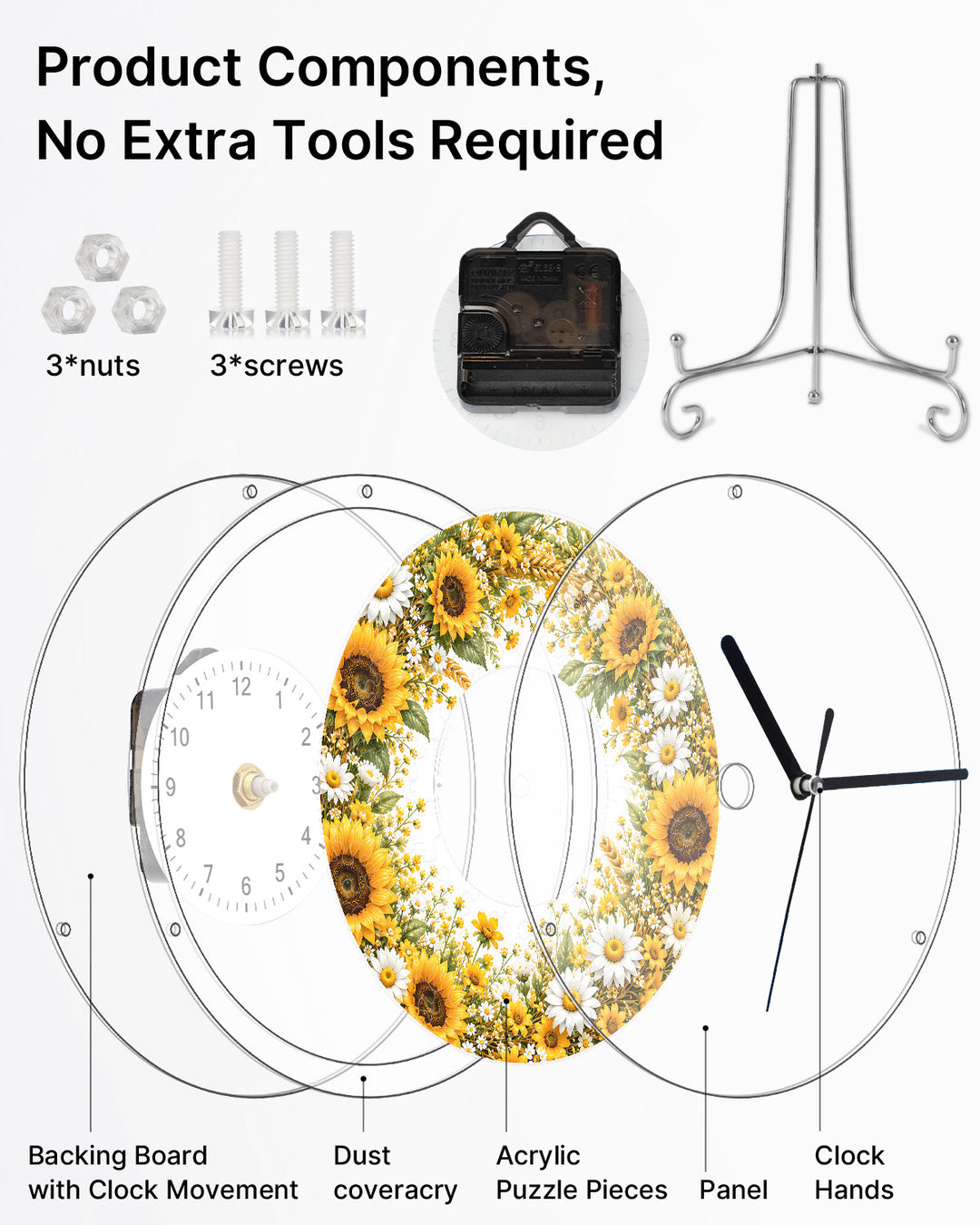 Kit DIY Horloge Puzzle Acrylique - Champ de Tournesols Dorés