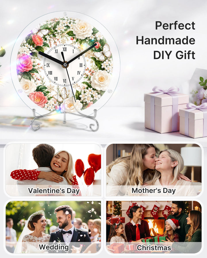 Kit DIY Horloge Puzzle Acrylique - Roses Roses et Blanches
