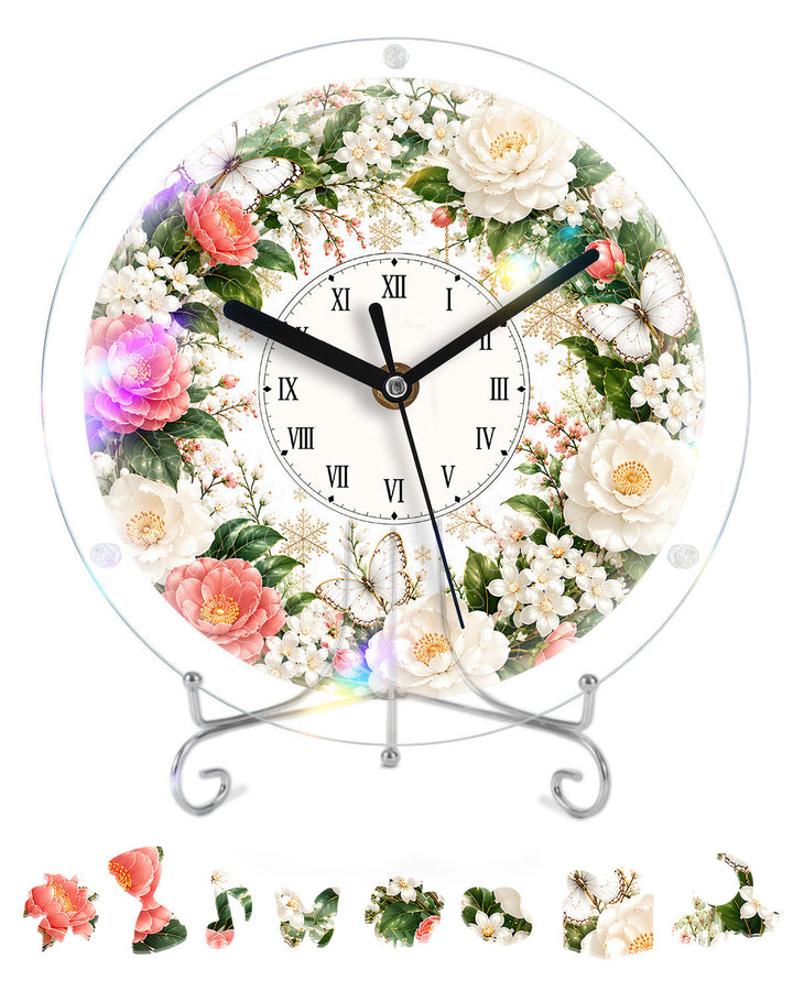 Kit DIY Horloge Puzzle Acrylique - Roses Roses et Blanches