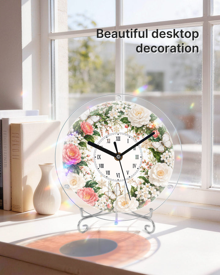 Kit DIY Horloge Puzzle Acrylique - Roses Roses et Blanches