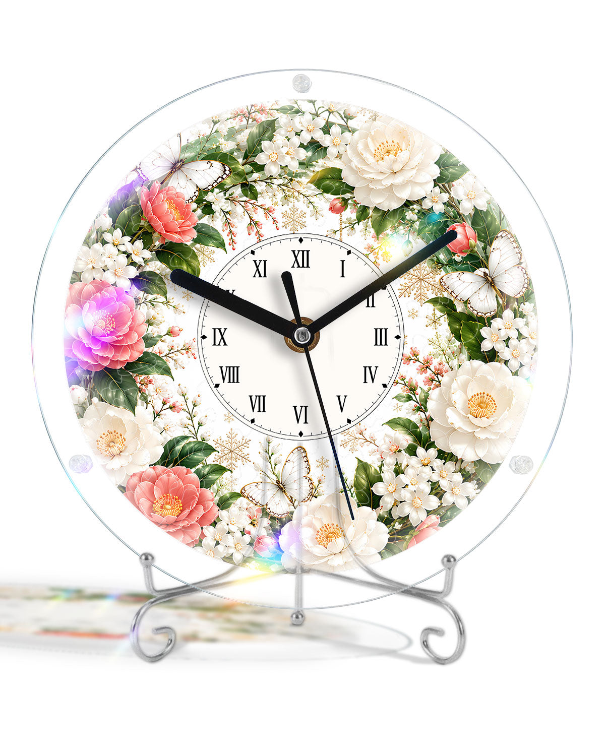 DIY Acrylpuzzle-Uhr Bausatz - Rosa Weiße Rosen