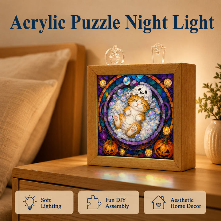 Acrylic Puzzle Night Light - Halloween Kitty