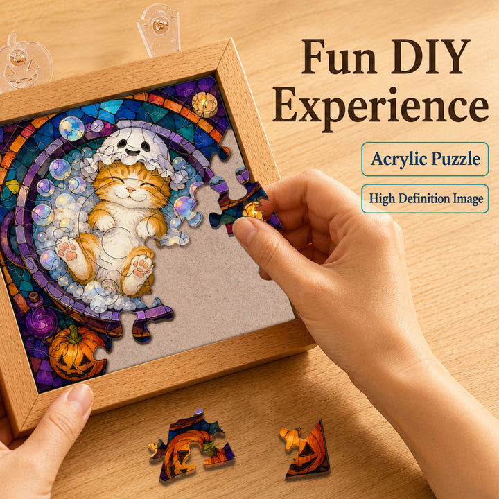 Acrylic Puzzle Night Light - Halloween Kitty