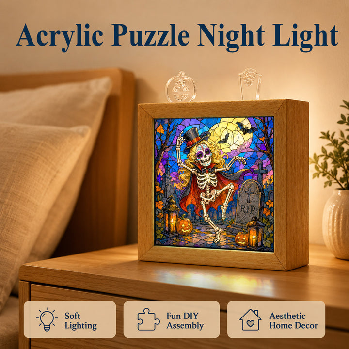 Acrylic Puzzle Night Light - Halloween Graveyard Party
