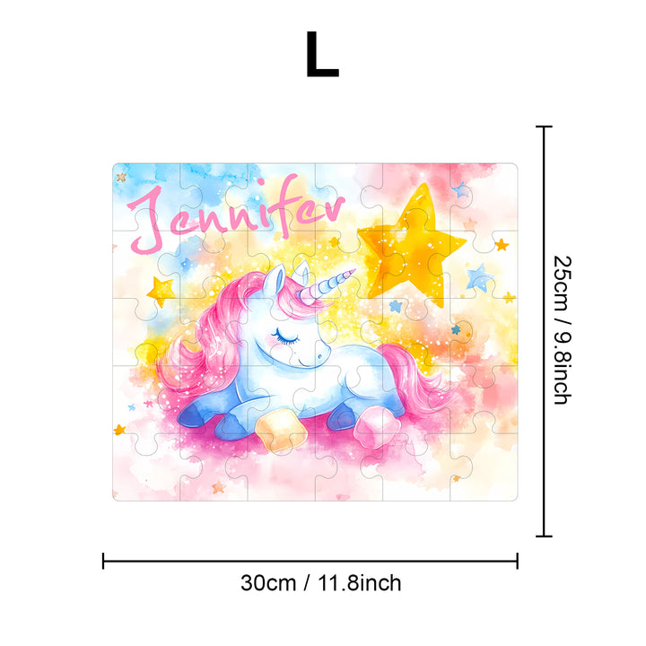 Sleeping Unicorn - Children's Name Custom Wooden Jigsaw Puzzle