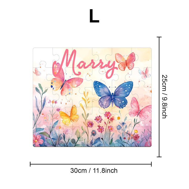 Butterfly in the flowers - Children's Name Custom Wooden Jigsaw Puzzle