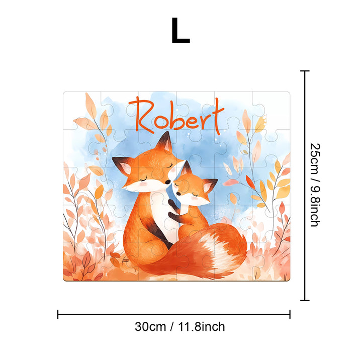 Fox Family - Children's Name Custom Wooden Jigsaw Puzzle