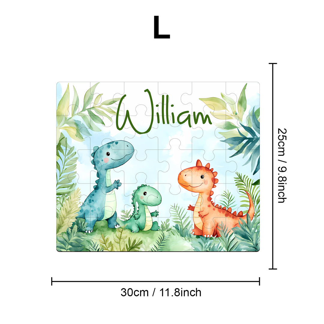 Dinosaur Family - Children's Name Custom Wooden Jigsaw Puzzle