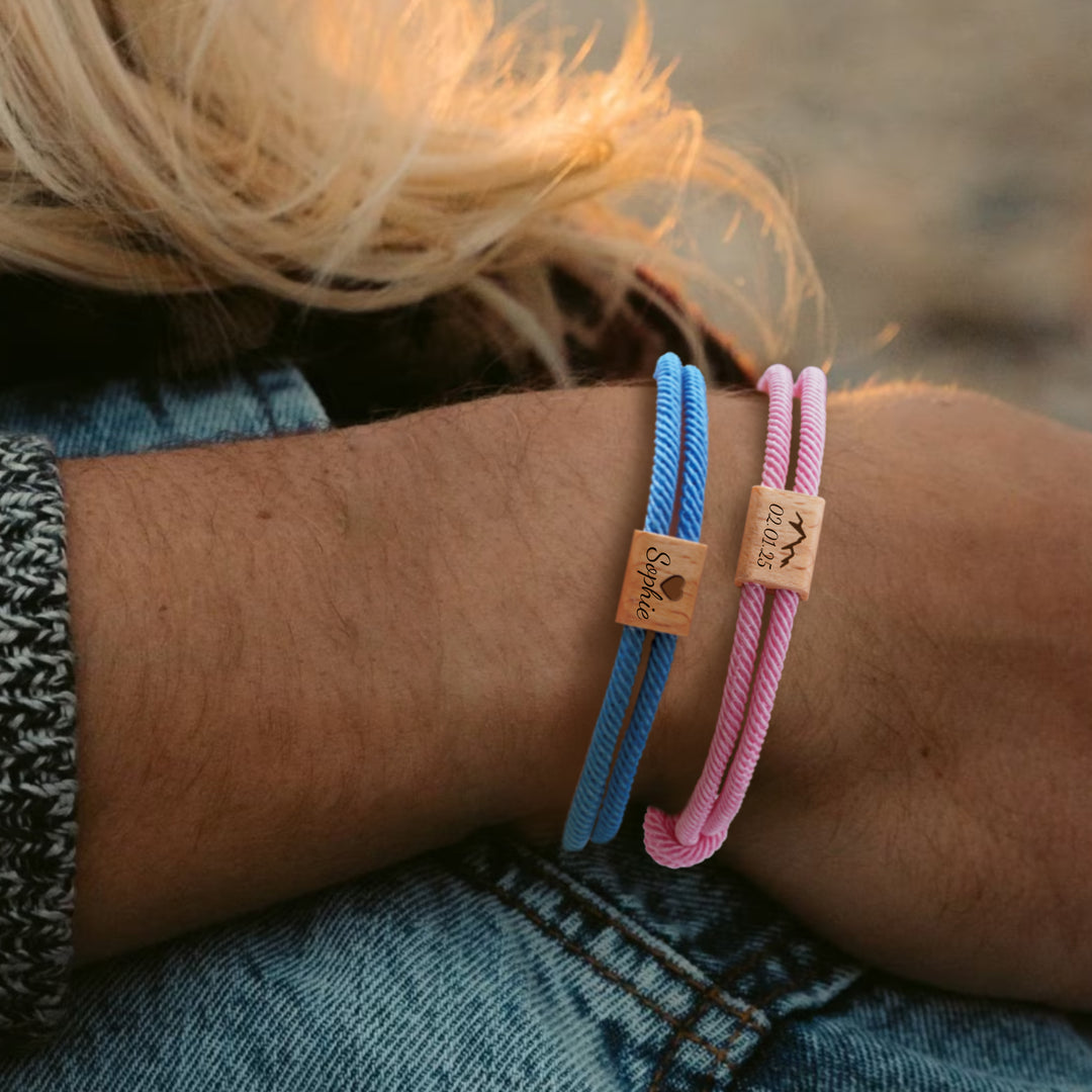 Personalized Mens Wood Block Milanese Bracelet