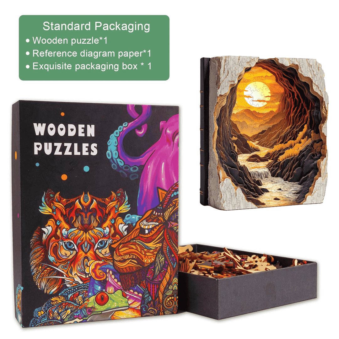 3D Sunset in a Book Wooden Jigsaw Puzzle