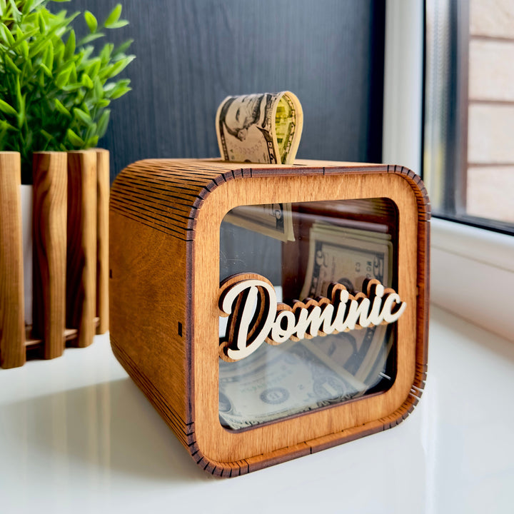 Personalized Wooden Piggy Bank for Kids