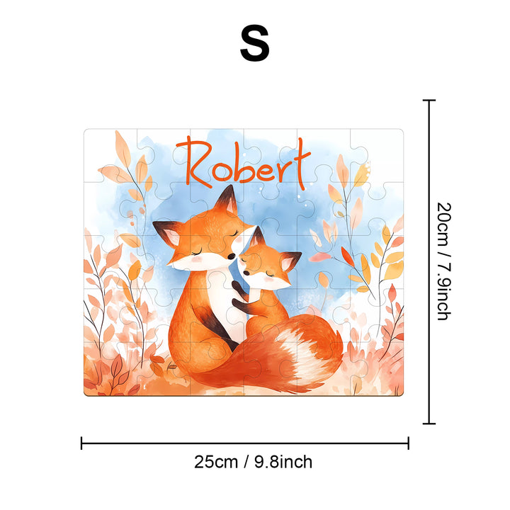 Fox Family - Children's Name Custom Wooden Jigsaw Puzzle